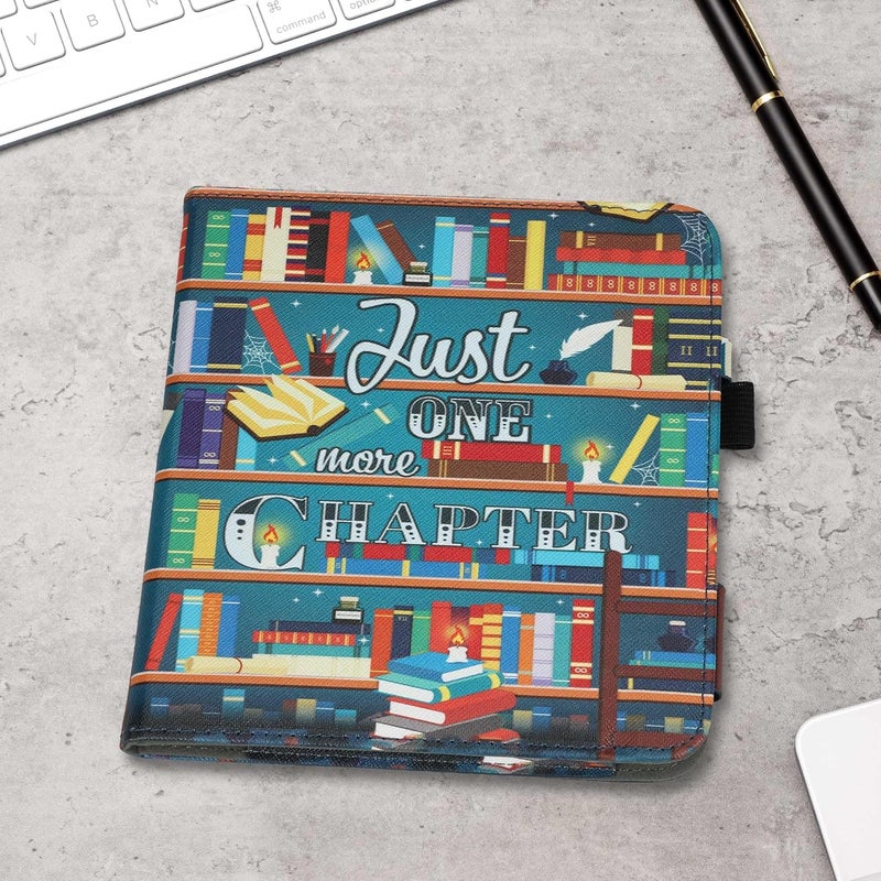 kwmobile Case Compatible with Kobo Libra Colour - Case PU Leather Cover with Magnet Closure, Stand, Strap, Card Slot - Library Motto Multicolor - Image 3